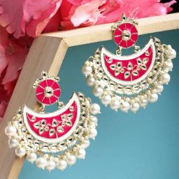 Karatcart Pink Chand Bali Earrings for Women-43