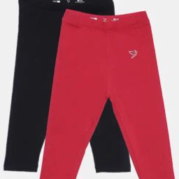 TWIN BIRDS Kids Black & Red Cotton Regular Fit Leggings (Pack of 2)-image-52