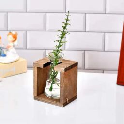 Tayhaa Transparent & Brown Glass Vase With Wooden Stand-18