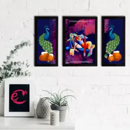 eCraftIndia Set of 3 Lord Krishna Satin Matt Texture UV Art Painting-17