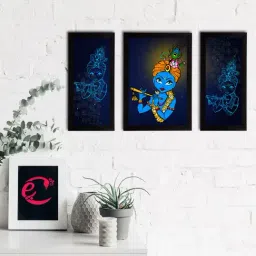 eCraftIndia Set of 3 Lord Krishna Satin Matt Texture UV Art Painting-30