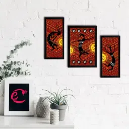 eCraftIndia Set of 3 Tribal Theme Satin Matt Textured UV Art Painting-35