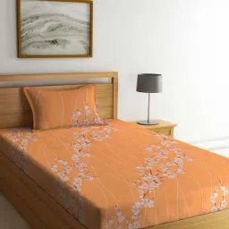 Klotthe Orange 400 TC Cotton Single Elastic Book Fold Bedsheet with Pillow Cover-image-72