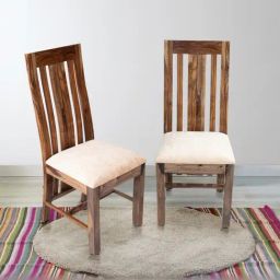Ikiriya Columbus Solid Brown & Beige Wood Dining Chair Teak Finish - Set of 2-image-28