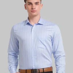 Park Avenue Blue Cotton Regular Fit Striped Shirt-picture-34