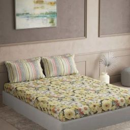 Ddecor Live beautiful Maxima Yellow 180 TC Cotton King Bedsheet with 2 Pillow Covers-picture-35