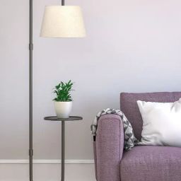 Divine Trends Black Aluminium Floor Lamp with Shelf & Lampshade-image-75