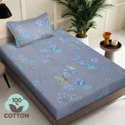 Klotthe Blue 400 TC Cotton Single Elastic Book Fold Bedsheet with Pillow Cover-image-85