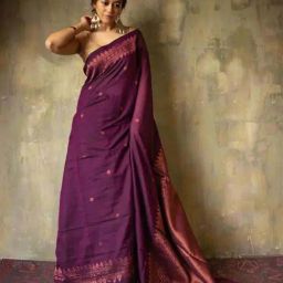 Anjaneya Sarees Purple Woven Design Saree with Unstitched Blouse-image-86