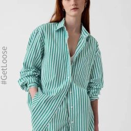 GAP Green Relaxed Fit Striped Shirt-image-17