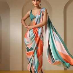 Swtantra Multicolor Printed Satin Saree With  Unstitched Self Blouse image 4