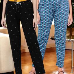 Kryptic Light Blue & Black Cotton Relaxed Fit Printed Lounge Pant - Pack of 2-image-86