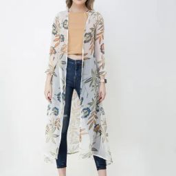 Scorpius White Floral Print Long Shrug-image-52