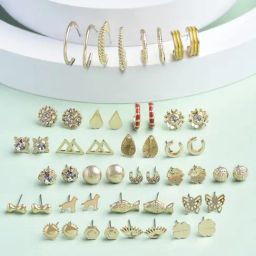 Zaveri Pearls Set of 25 Gold Tone Contemporary Studs & Hoop Earrings-ZPFK15131-93