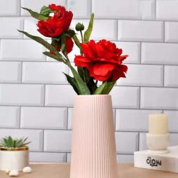 Tayhaa Pink Ceramic Cool & Calm Ribbed Vase-image-40