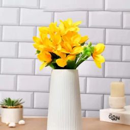 Tayhaa White Ceramic Cool & Calm Ribbed Vase-37