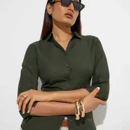 Wardrobe by Westside Olive Solid Shirt-image-46