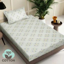Klotthe Yellow 400 TC Cotton Single Elastic Book Fold Bedsheet with Pillow Cover-image-112