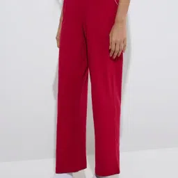 Superstar by Westside Red Ribbed High-Rise Cotton-Blend Lounge Pants-image-5