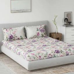Ddecor Live beautiful Primary Purple 144 TC Cotton Queen Bedsheet with 2 Pillow Covers-25