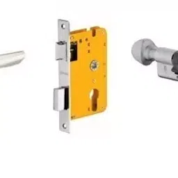Dorset 70 mm Lever Handle Lock Set With Both Side Key Cylinder Silver Chrome HL AMY image 1