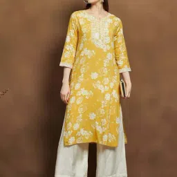 Melange By Lifestyle Mustard Regular Fit Floral Print Kurta-picture-34