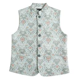 Cavio Kids Green Floral Print Nehru Jacket-picture-12