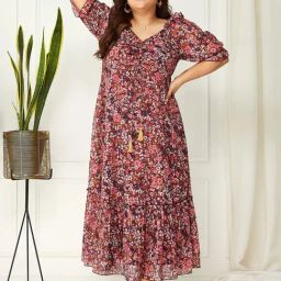 Miss Chase A+ Multi Georgette Relaxed Fit Floral Print Dress-picture-23
