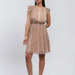 Label Ritu Kumar Brown Striped A Line Dress-image-76
