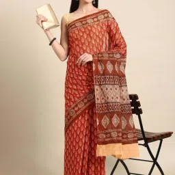 SHANVIKA Red Cotton Printed Saree With Unstitched Blouse-picture-30