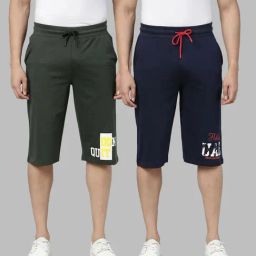 3Pin Multicolor Cotton Regular Fit Printed Shorts - Pack of 2-15