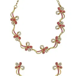 Zaveri Pearls Pink Austrian Diamonds Embellished Dazzling Necklace & Earring Set-image-34