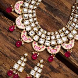 Zaveri Pearls Multicolor Crescent Stones Beads Drop Necklace & Earring Set-1