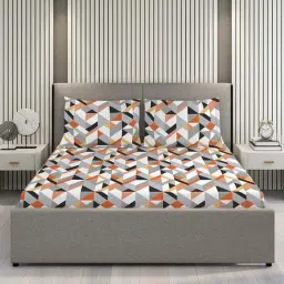 Layers Argos 225 CVC Cotton Blend Geometrical Print King Bedsheet with 2 Pillow Covers-image-87