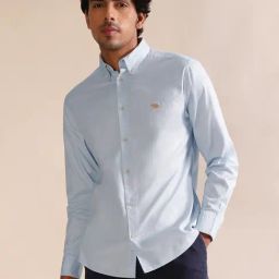ANDAMEN Light Blue Regular Fit Cotton Shirt-image-78
