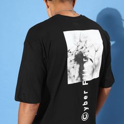 Kook N Keech Black Flower Power Printed Drop-Shoulder Sleeves Oversized Cotton T-shirt-image-70
