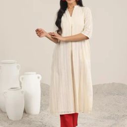 Libas Off White Cotton Striped Kurta-image-10