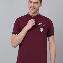 Cantabil Mauve Regular Fit Printed Henley T-Shirt-image-86