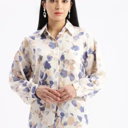 SHOWOFF Cream Printed Oversized Shirt-image-99