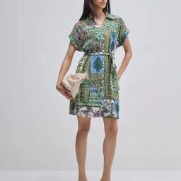 LOV by Westside Multicolour Geometrical Cotton Shirt Dress with Belt-image-93