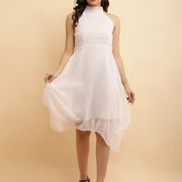 Moda Rapido Women Polka Dot Choker Neck Fit & Flare Midi Dress-image-28