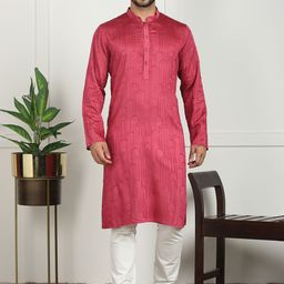 SWAGG INDIA Men Mandairan Coller Ethnic Motifs Embroidered Thread Work Kurta-picture-47