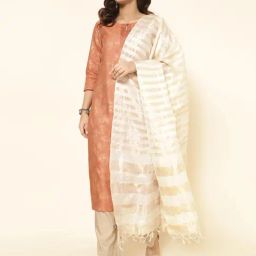 Fabindia Off-White Striped Dupatta-image-6
