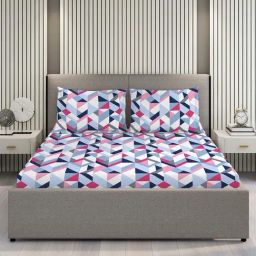 Layers Argos 225 CVC Cotton Blend Geometrical Print King Bedsheet with 2 Pillow Covers-picture-11