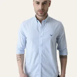 Perch Sky Blue Pure Cotton Slim Fit Striped Shirt-picture-9