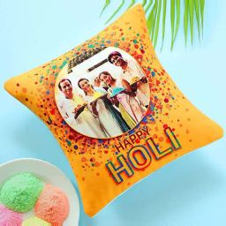 FNP Yellow Canvas Poly Duck Personalised Holi Wishes Cushion-47
