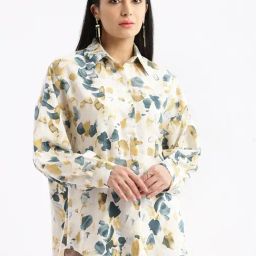 SHOWOFF Cream Printed Oversized Shirt-image-42