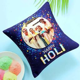 FNP Blue Canvas Poly Duck Personalised Holi Wishes Cushion-30