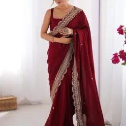 Saree Mall Maroon Silk Embellished Saree with Blouse Piece-picture-13