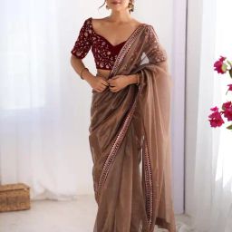 Saree Mall Bronze Net Embellished Saree with Blouse Piece-picture-39